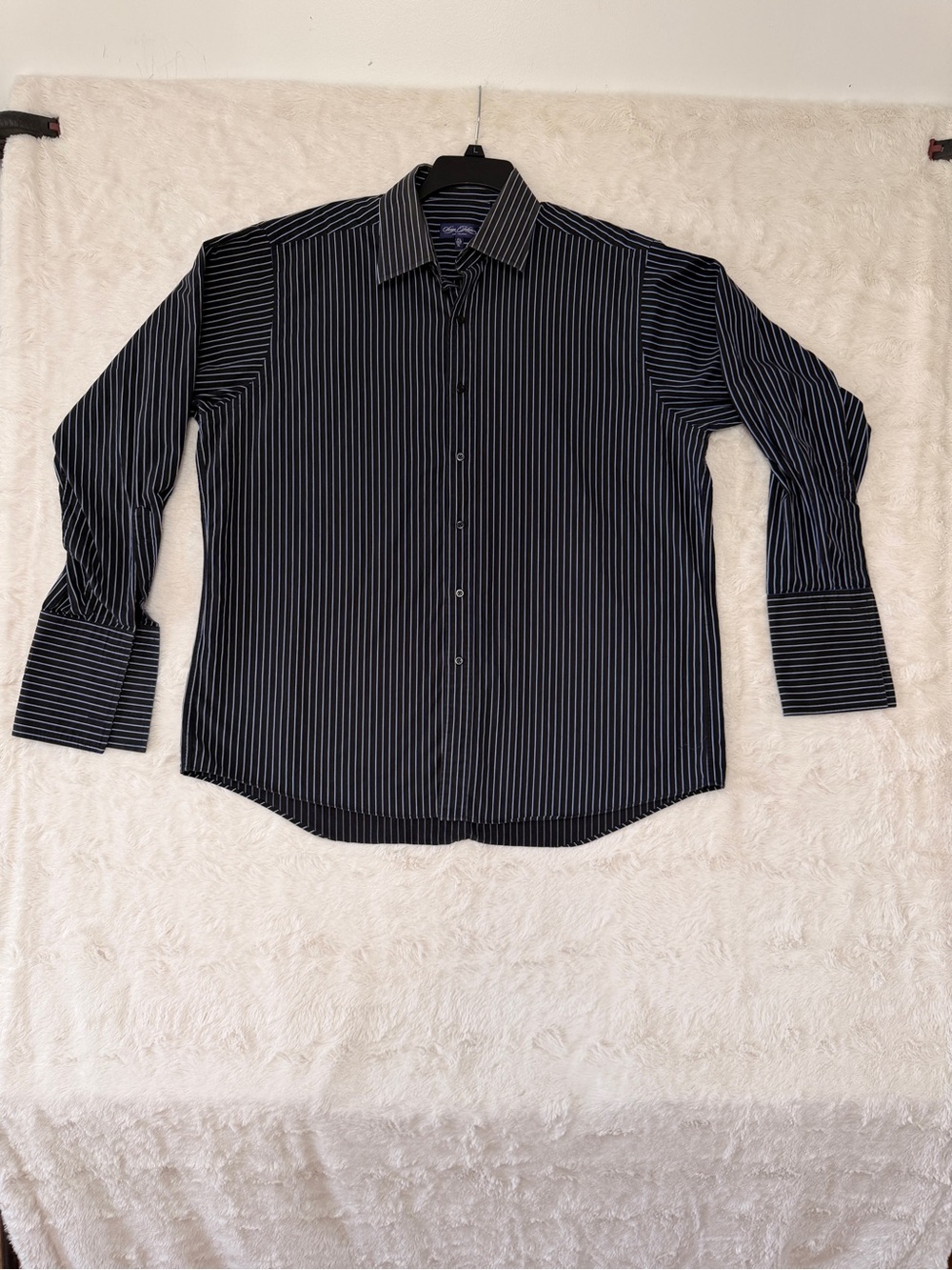 Sean John Fine Tailoring Black Striped Dress Shirt XL 17.5 34/35 French Cuff